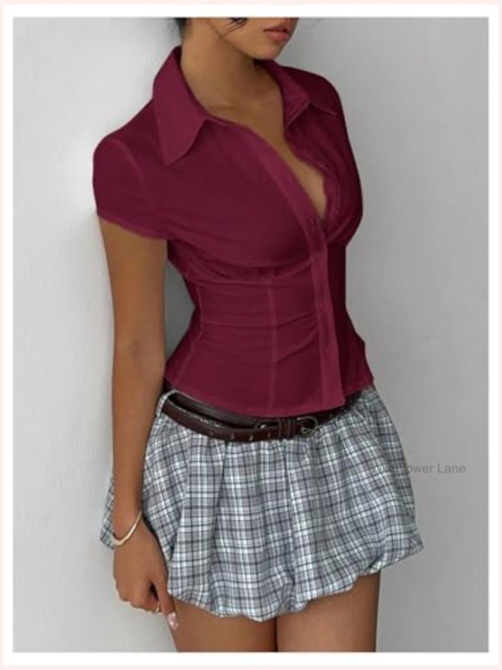 Cap Sleeve Button Down Shirt Blouse Slim Fit Collared Neck Work Tops - Picture 5 of 6